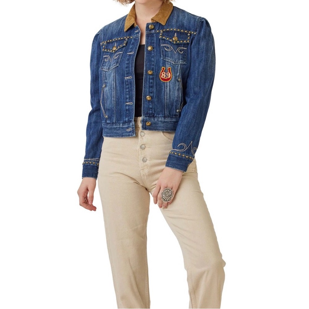 Double D Ranch Blue Jean Jacket with Brown Accents